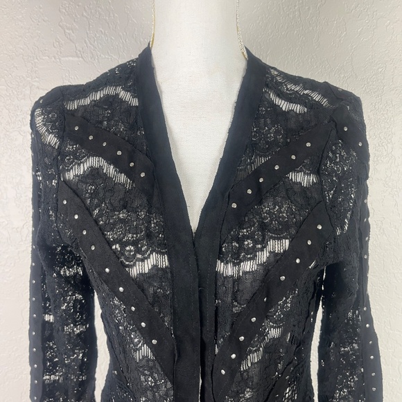 VOCAL Lace Open Front Cardigan Sz Small Studded Whimsigoth Black - Picture 3 of 12